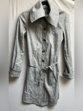 Obakki linen blend Button Front Belted Trench Jacket Oversized Collar Size 00